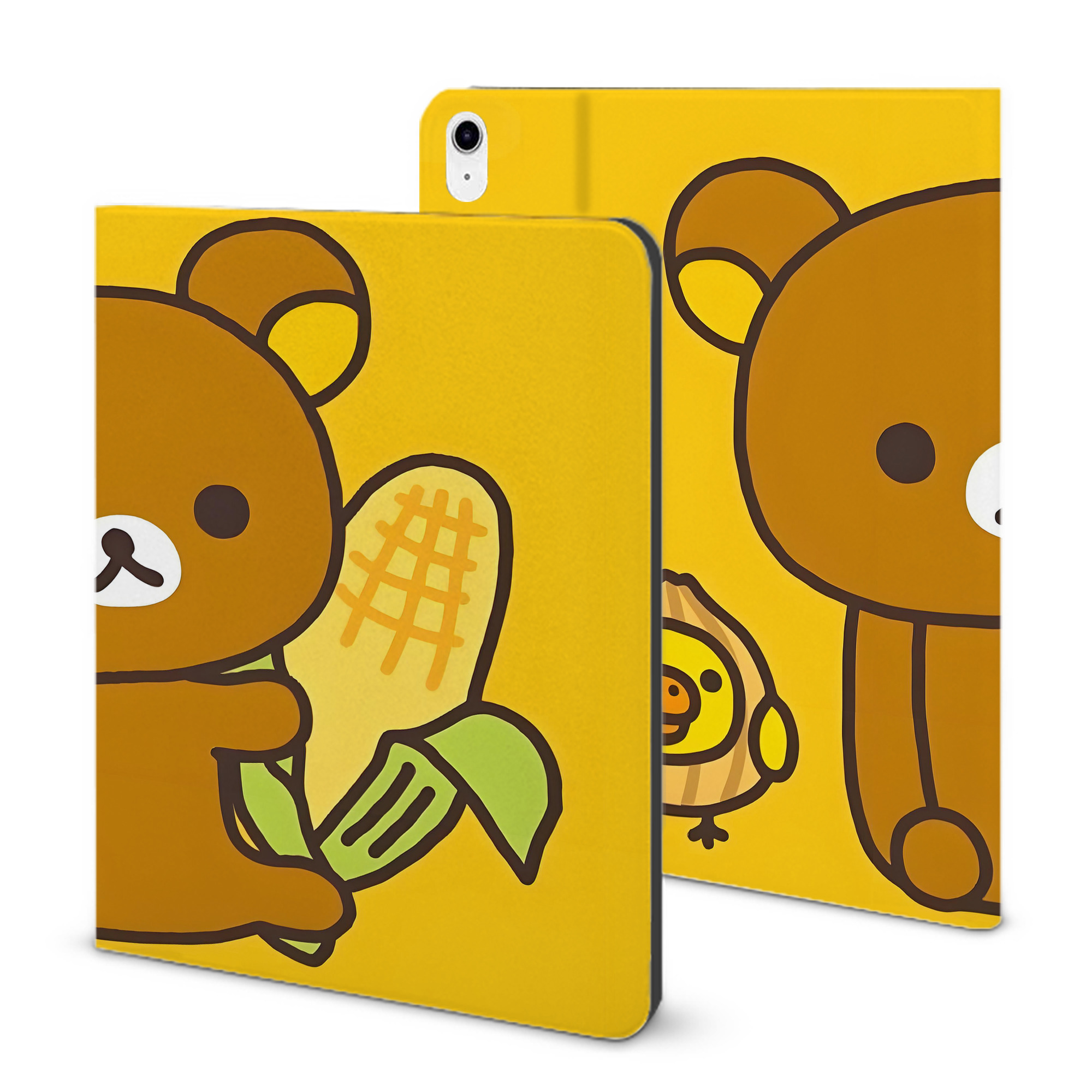 （画像用） リラックマ リラックマ キイロイトリ Rilakkuma Korilakkuma Kiiroitori IPad ケース ブック型 PUレザー TPU 耐衝撃 軽量 薄型 ペン収納なし 全面保護 IPad 各モデル対応